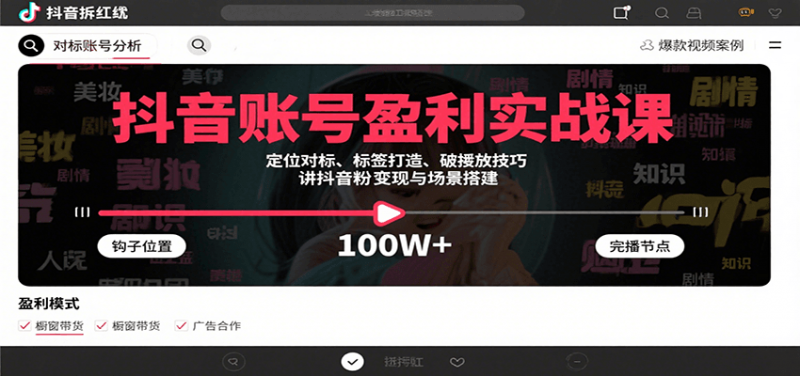 图片[1]-抖音账号盈利实战课，定位对标、标签打造、破播放技巧，讲涨粉变现与场景搭建